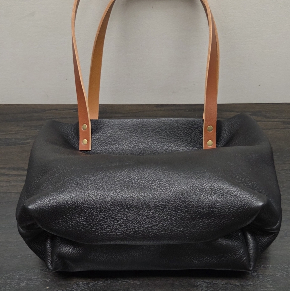 Portland Leather Black Tote with Tan Handles - Picture 3 of 5